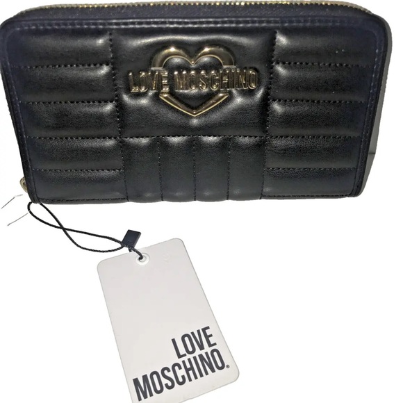 Love Moschino Quilted  large Continental Zip Around Wallet - NWT in Black - Picture 4 of 8